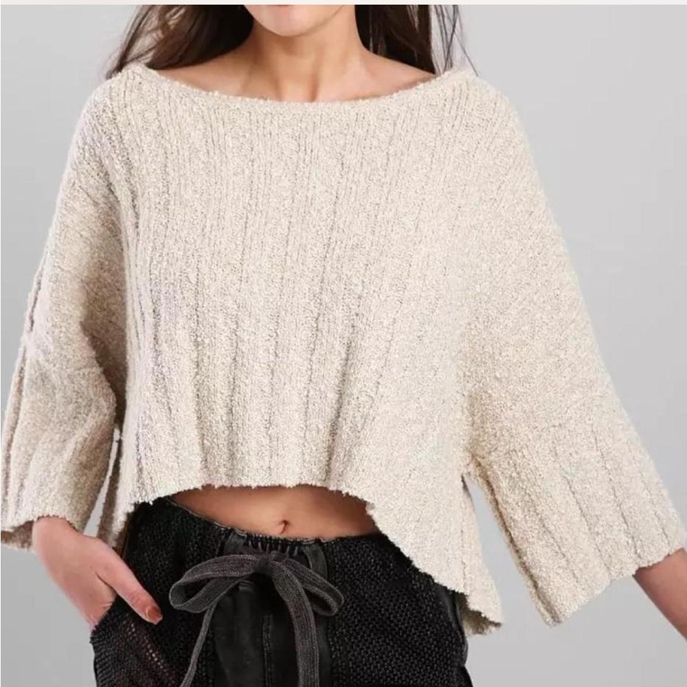 Free People Beige Slouchy Knitted Sweater